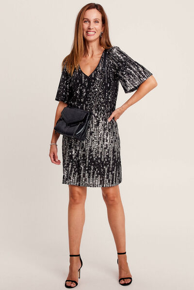 Robe évasée sequins noir femme