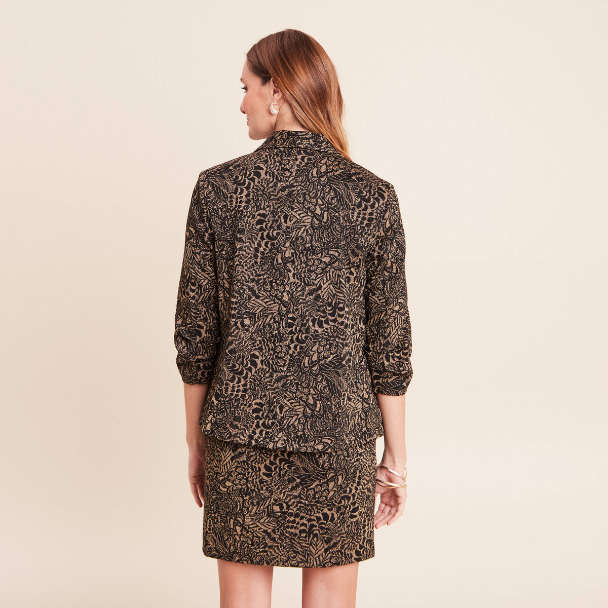 Veste cintr&eacute;e manches 3/4 col ch&acirc;le vert kaki femme