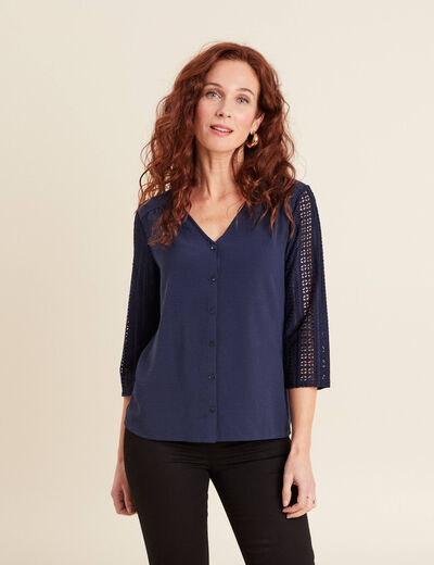 Blouse manches 3/4 bleu marine femme