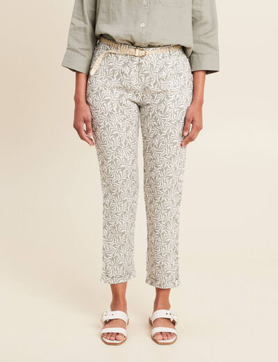 Pantalon coupe chino en lin vert kaki femme