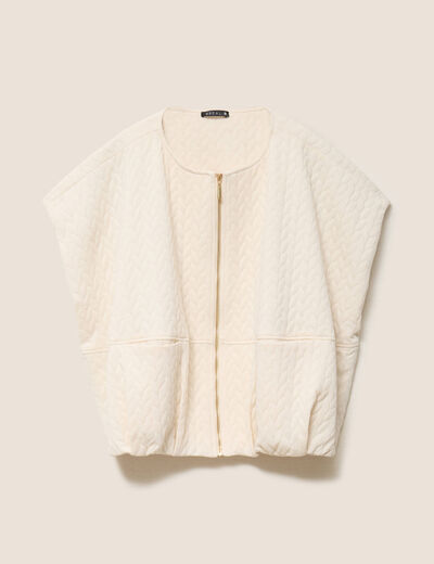 Veste col rond manches courtes doubl&eacute;e ecru femme