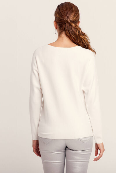 Pull manches longues strass ecru femme