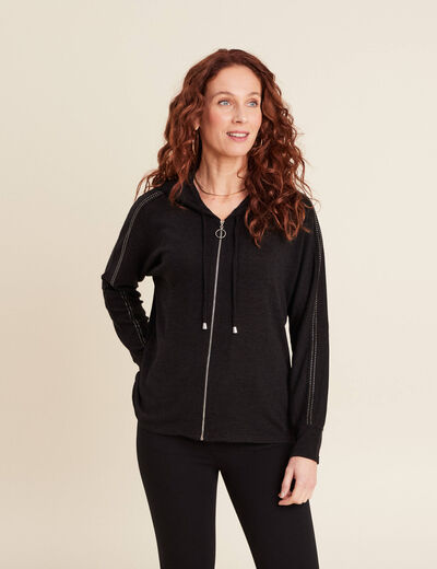 Gilet manches longues capuche noir femme