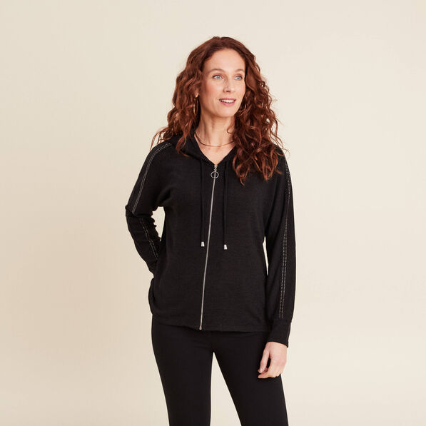 gilet manches longues capuche noir femme Gilet manches longues capuche noir femme