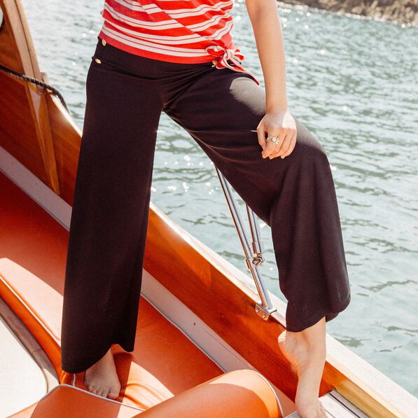 Pantalon large à pont noir femme