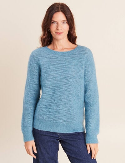 Pull droit col rond manches longues bleu p&eacute;trole femme