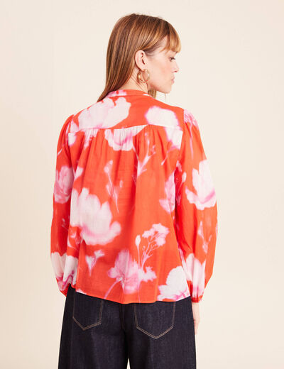 Blouse ample en voile manches longues rouge femme