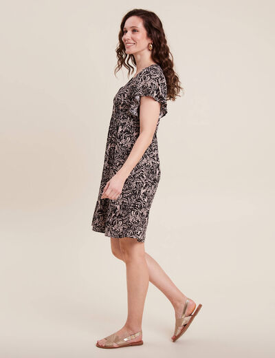 Robe évasée manches courtes noir femme