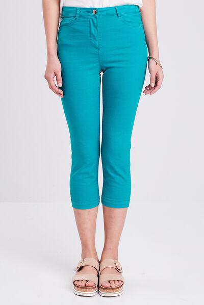 Pantacourt droit taille haute vert émeraude femme
