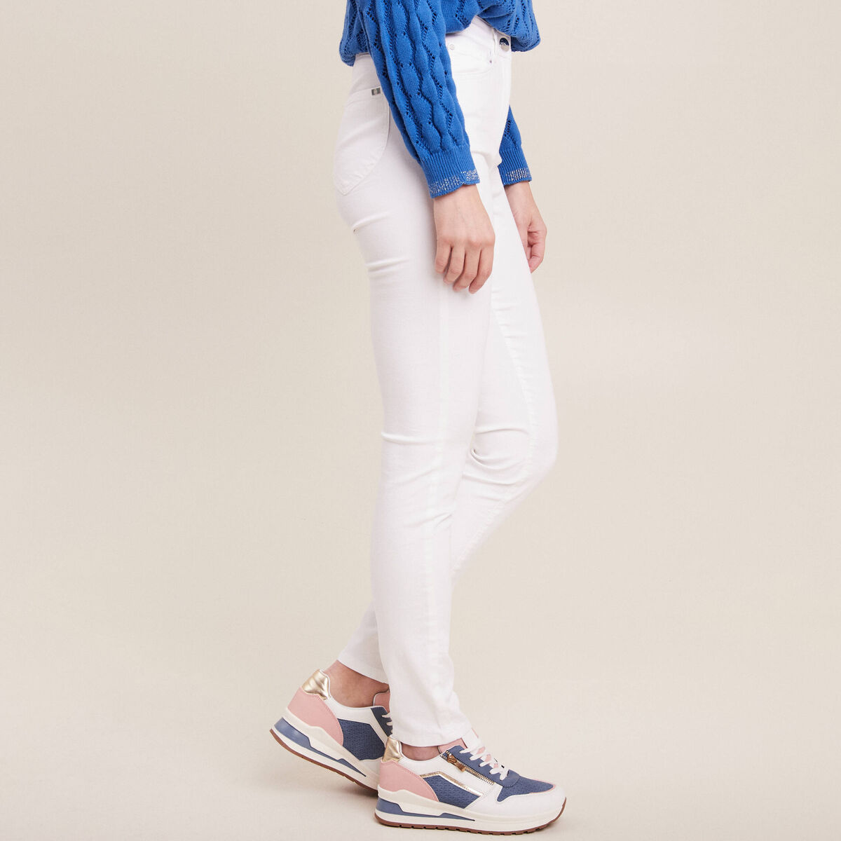 Pantalon léger taille haute long blanc femme