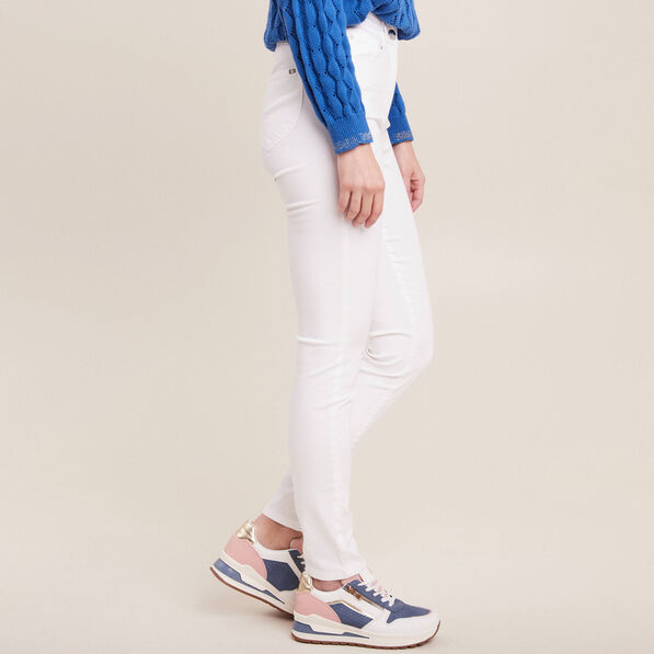Pantalon léger taille haute long blanc femme