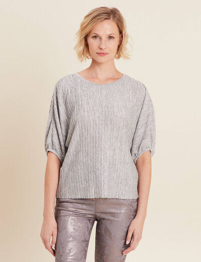 Blouse manches 3/4 plissée gris argent femme
