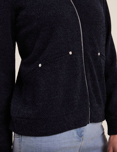 Gilet manches longues zippé bleu marine femme