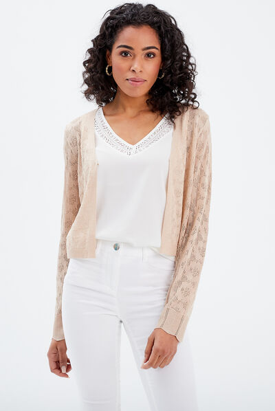 Gilet manches longues beige ivoire femme