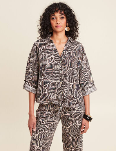 Chemise manches 3/4 nouée noir femme