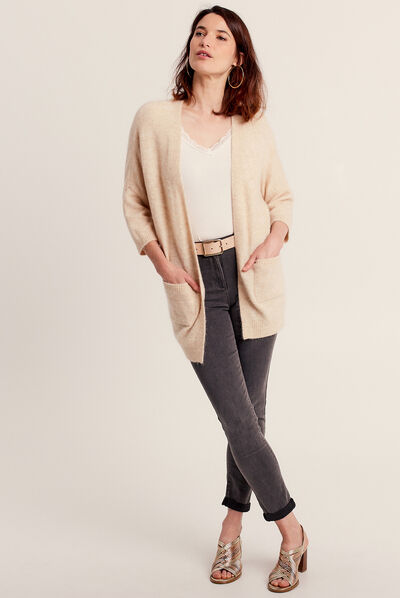 Gilet manches 3/4 beige femme