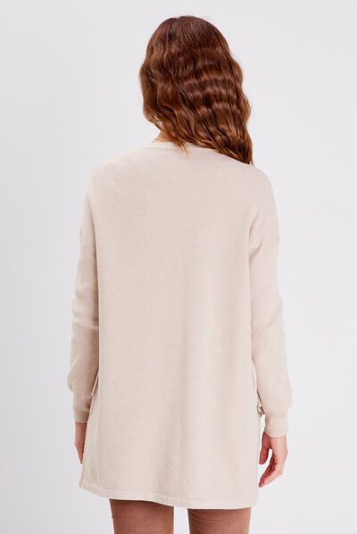Gilet manches longues creme femme