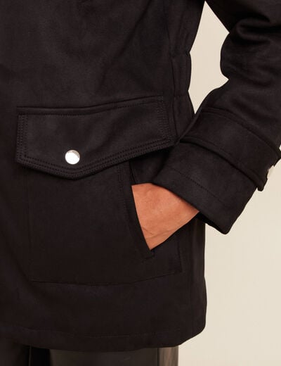 Manteau cintr&eacute; mi-long &agrave; capuche noir femme