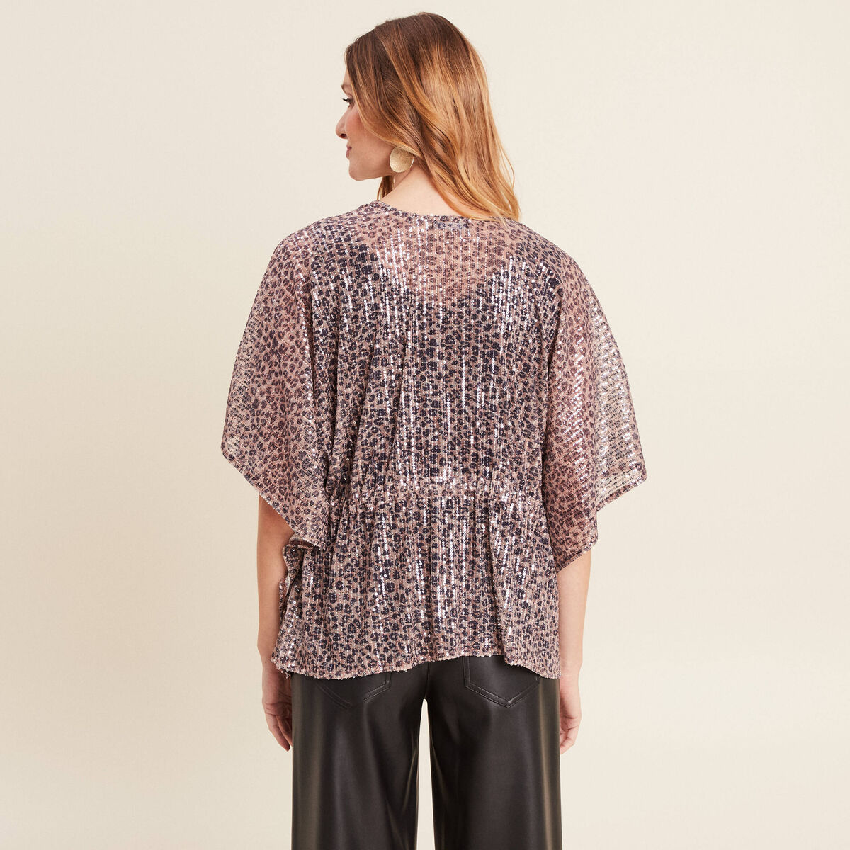 Kimono &agrave; sequins couleur cuivre femme