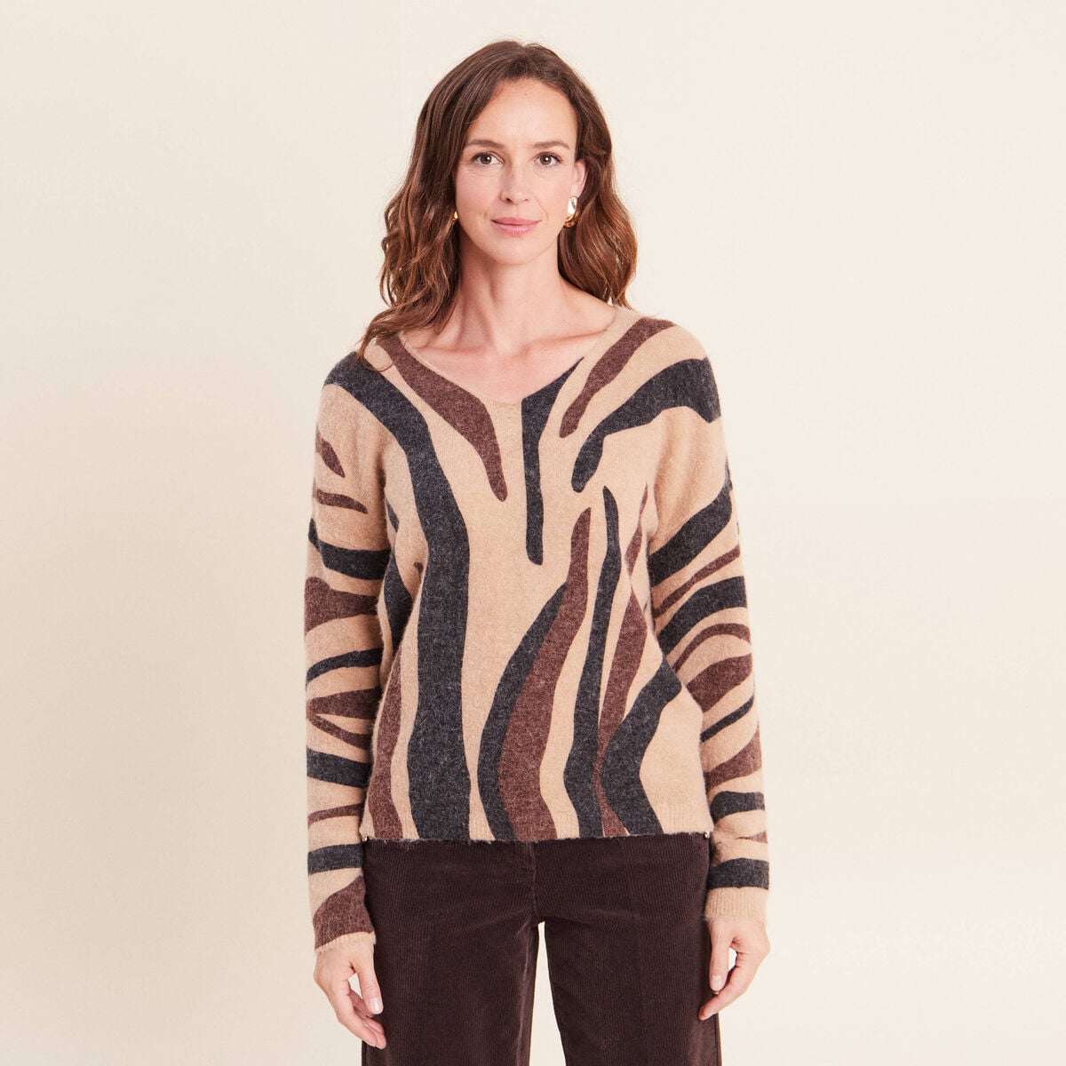 Pull manches longues marron femme