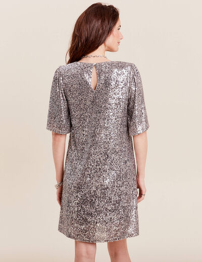 Robe évasée sequins gris argent femme