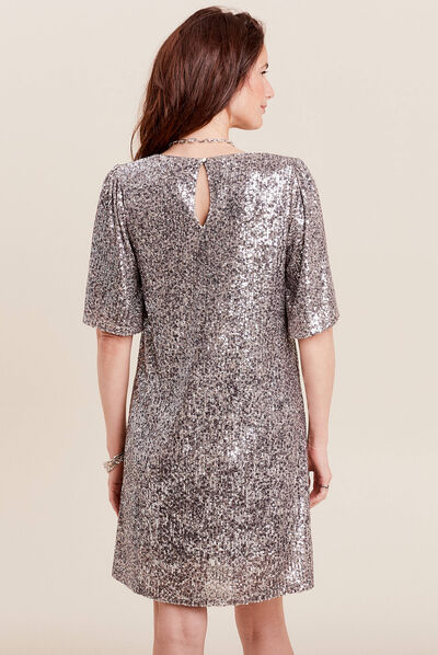 Robe évasée sequins gris argent femme