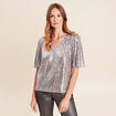 T-shirt &agrave; sequins manches coudes gris argent femme