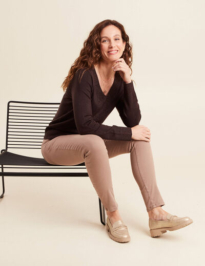 Pull manches longues marron foncé femme