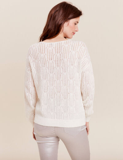 Pull manches longues sequins ecru femme