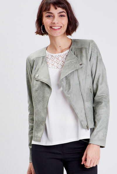 Veste droite zippée vert clair femme
