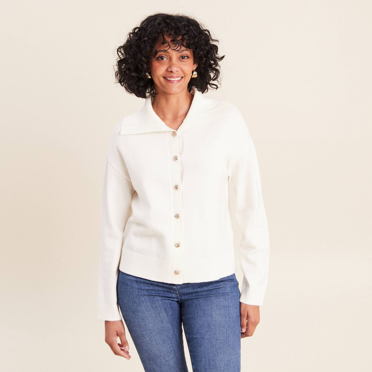 Gilet col camionneur ecru femme