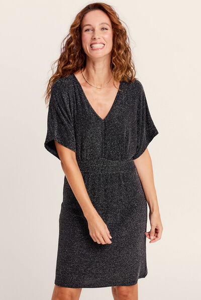 Robe droite à paillettes noir femme