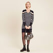 Robe tricot droite col en V bleu foncé femme