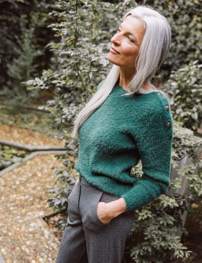 Pull manches longues vert foncé femme