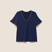 T-shirt bi-mati&egrave;re manches courtes bleu marine femme
