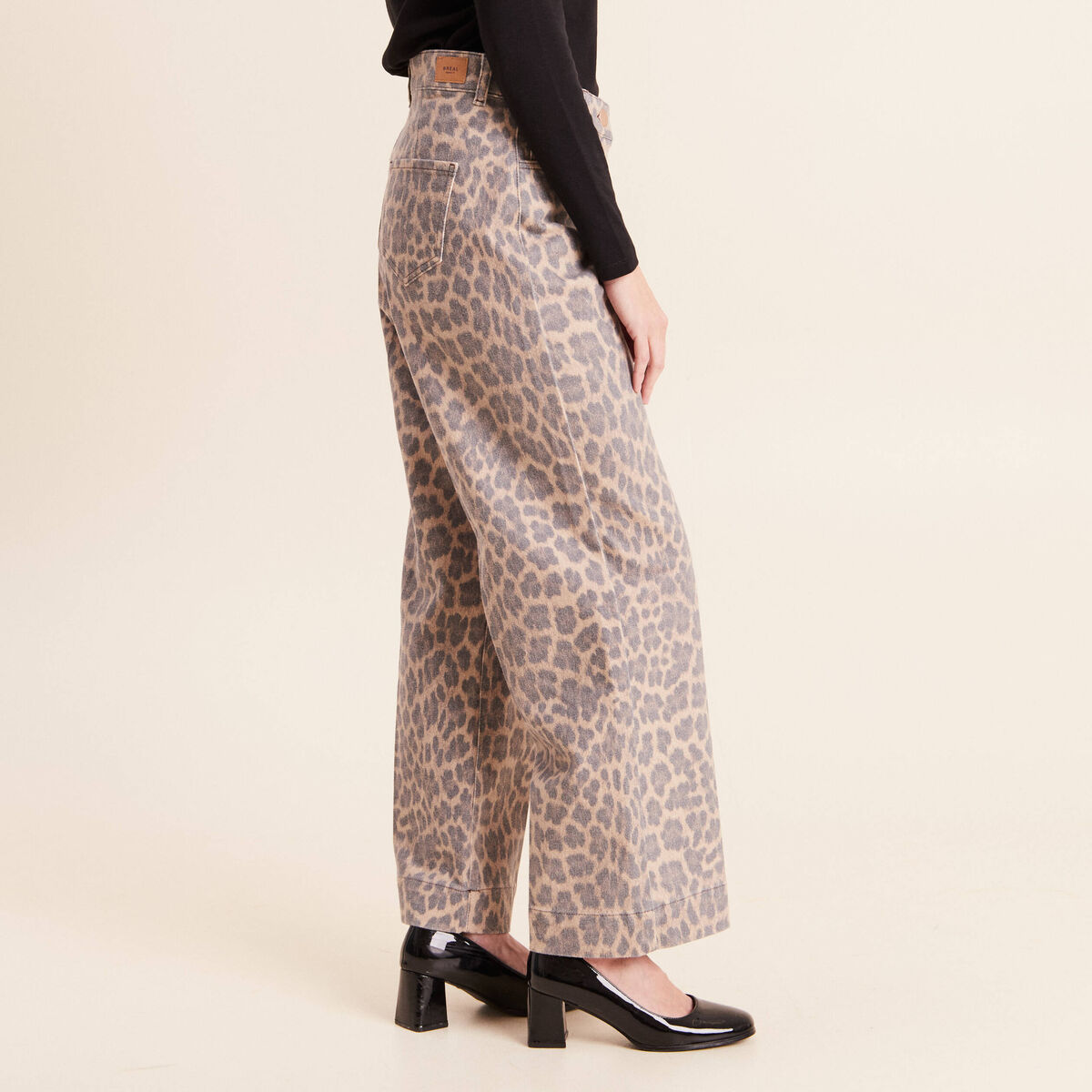 Pantalon taille haute coupe large marron femme