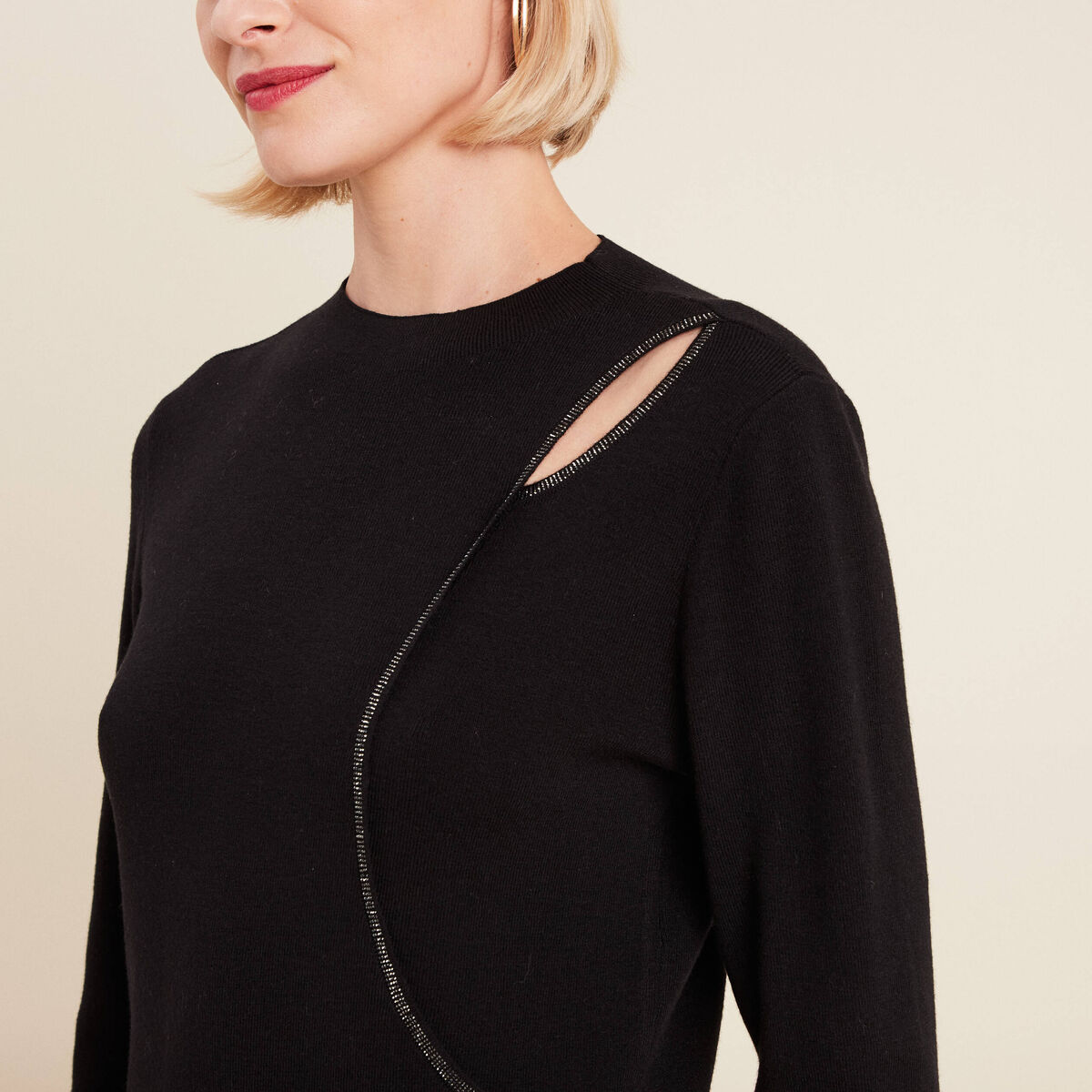 Pull manches longues strass noir femme
