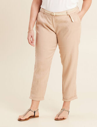 Pantalon flou ceinturé sable femme