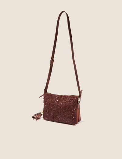 Sac en bandouli&egrave;re &agrave; 3 poches marron fonc&eacute; femme