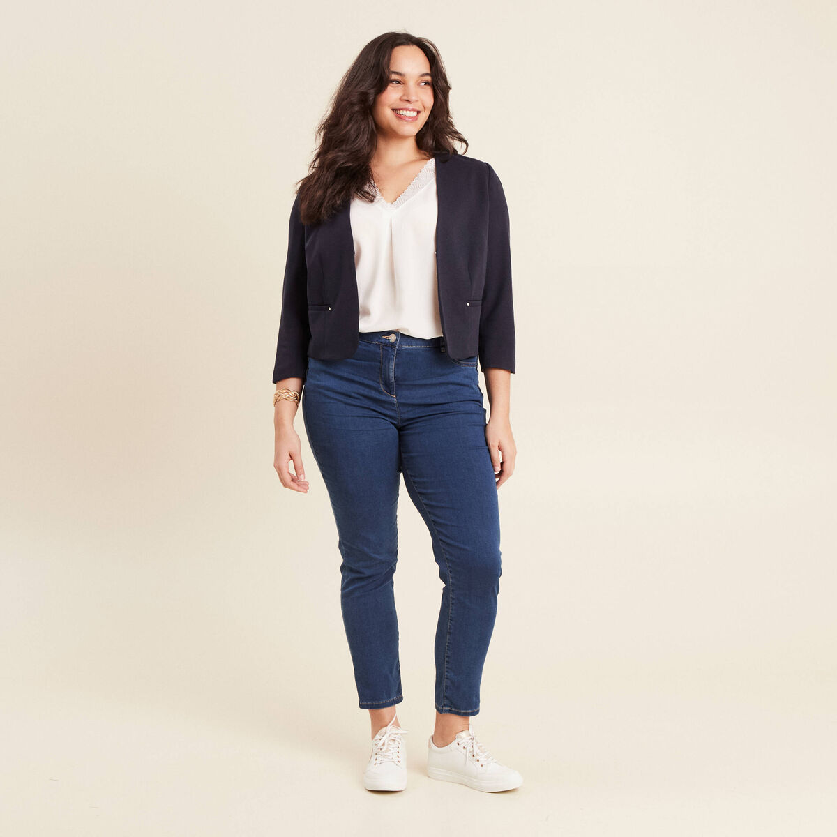 Veste cintrée bleu foncé femme