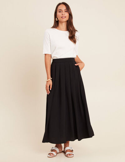 Jupe longue évasée fluide noir femme