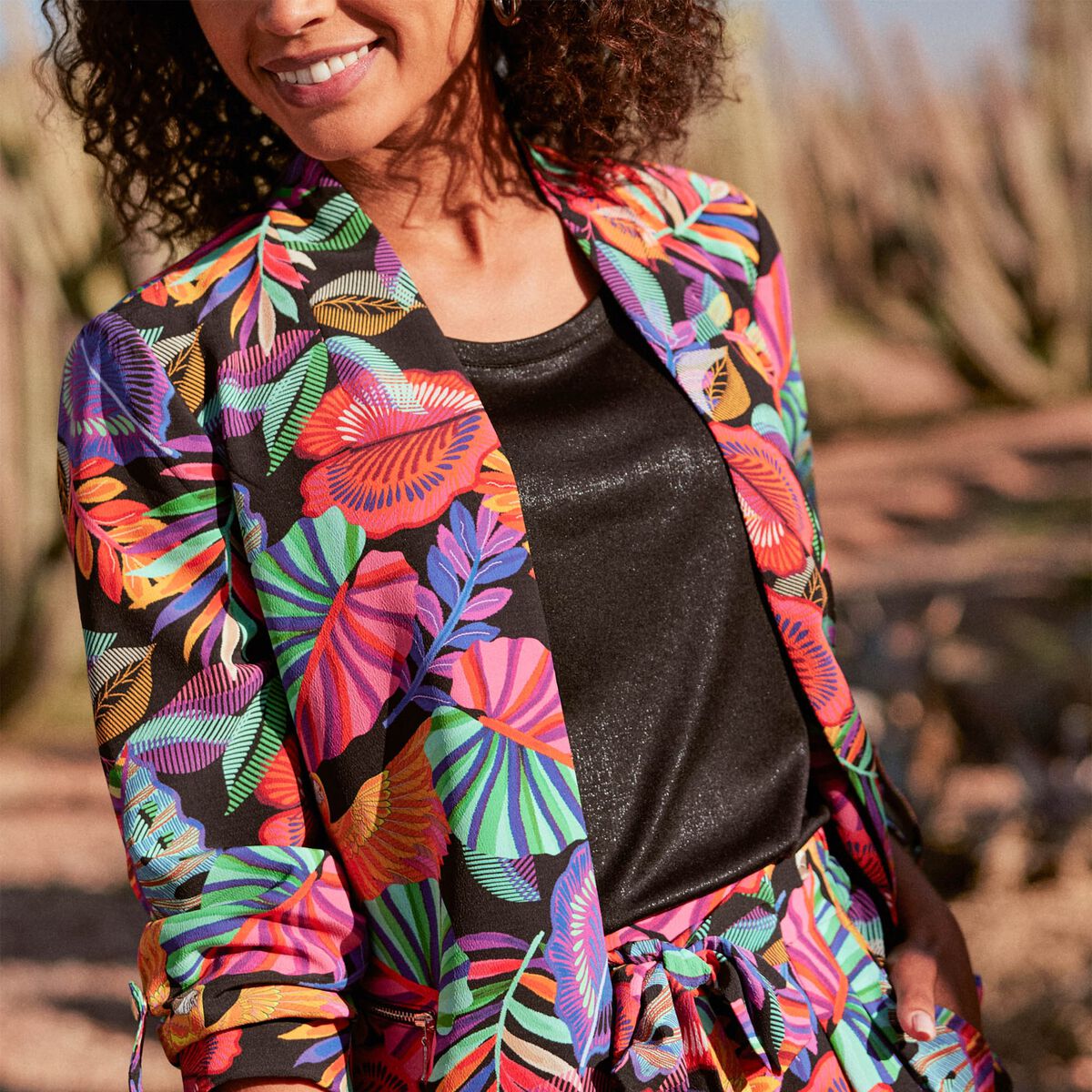 Veste droite col ch&acirc;le multicolore femme