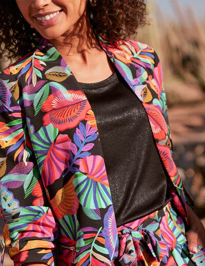 Veste droite col châle multicolore femme