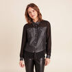 Chemise bi-mati&egrave;re manches longues denim gris femme