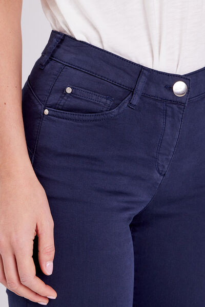 Pantalon léger taille basculée long bleu marine femme