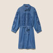 Robe courte &eacute;vas&eacute;e manches 3/4 brod&eacute;e denim double stone femme