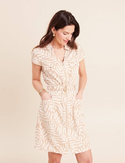 Robe droite zipp&eacute;e beige femme