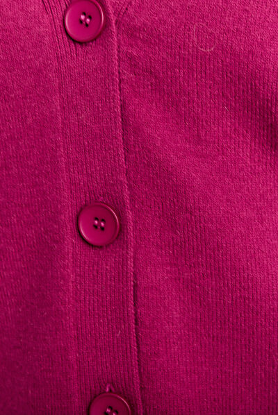 Gilet manches longues col en V rose fushia femme