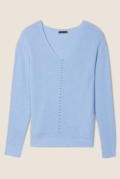 Pull manches longues bleu clair femme