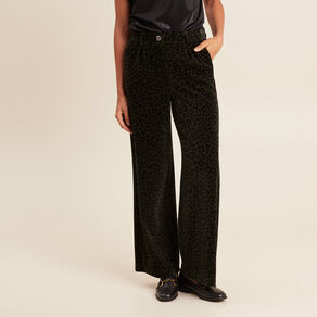 Pantalon large velours vert foncé femme